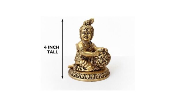 Brass Vennai Krishna Idol – 4" Fine art Krishna statue for Home & Pooja - Image 3