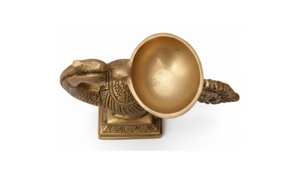 Brass Peacock Diya – 4.2 Inch Peacock Holding Brass Lamp for Pooja & Home Decor - Image 2