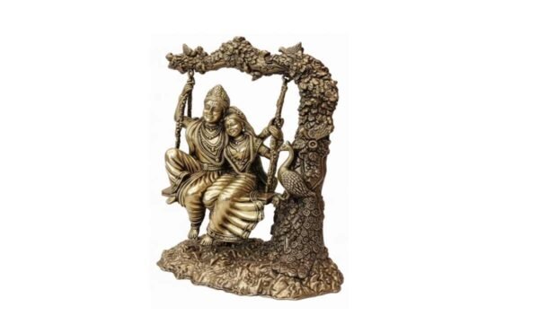 Brass Radha Krishna Jula – 8 Inch Radha Krishna Swing Idol for Home Decor - Image 3