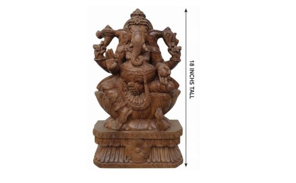 Ganesha Statue 18 Inch Handcrafted Wooden Lord Ganesha Idol for Home & Office - Image 2