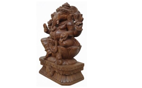 Ganesha Statue 18 Inch Handcrafted Wooden Lord Ganesha Idol for Home & Office - Image 3