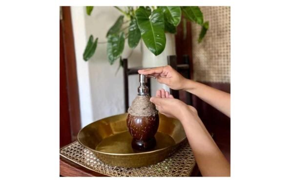 Handmade Coconut Shell Soap Pump – Eco-Friendly Rustic Liquid Soap Pump - Image 3